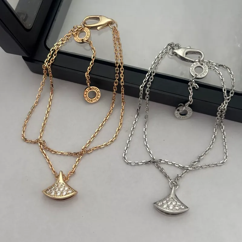 18K Gold vergoldet Zirkon Fächerrock Doppelschicht Armband