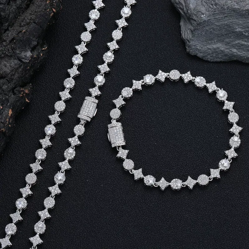 Copper Zircon Star Tennis Necklace Bracelet