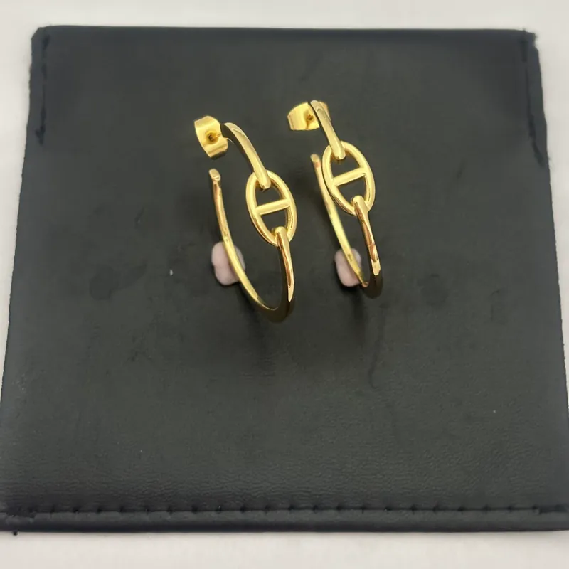 Metal C-Shape Chain Earrings Geometric Style