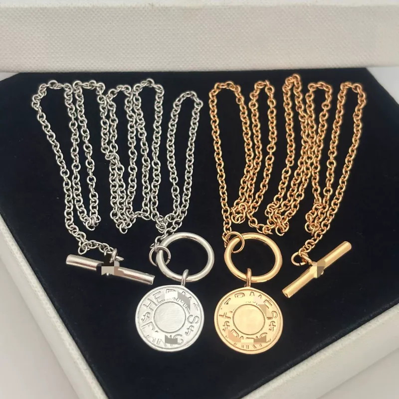 Metal Round Pendant Necklace Adjustable Chain