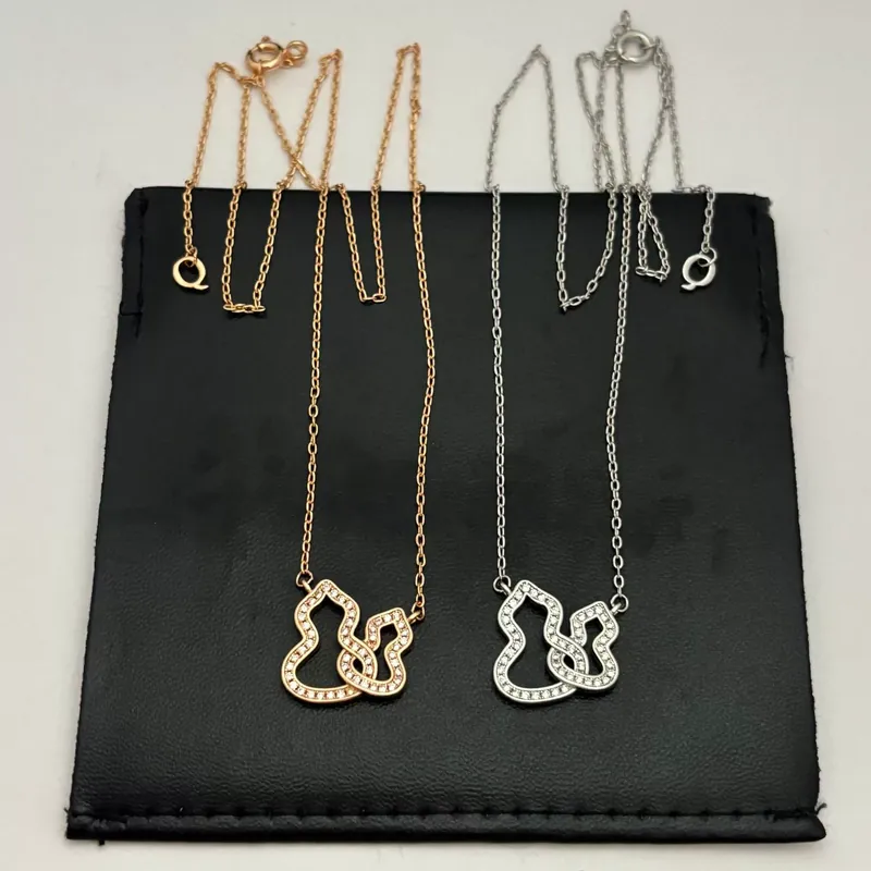 Zircon Double Gourd Pendant Necklace Rose Gold