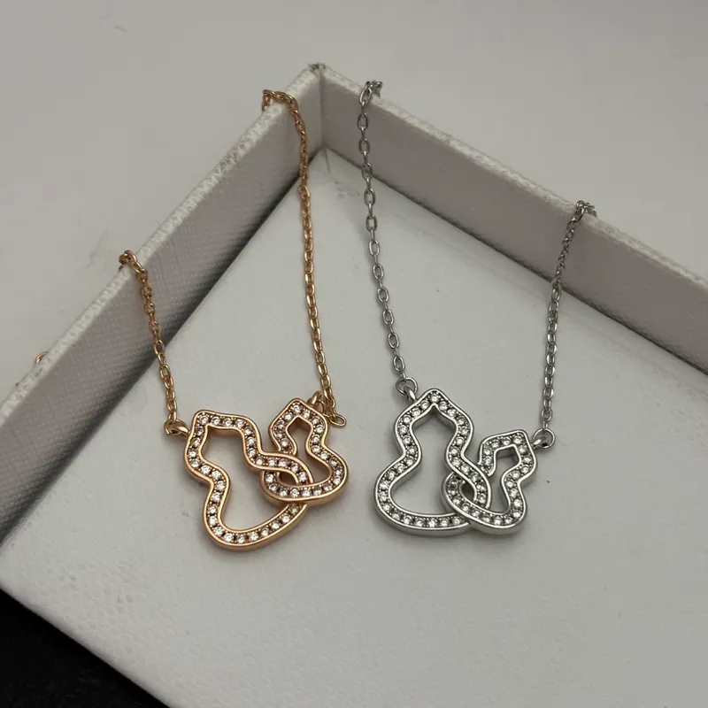 Zircon Double Gourd Pendant Necklace Rose Gold