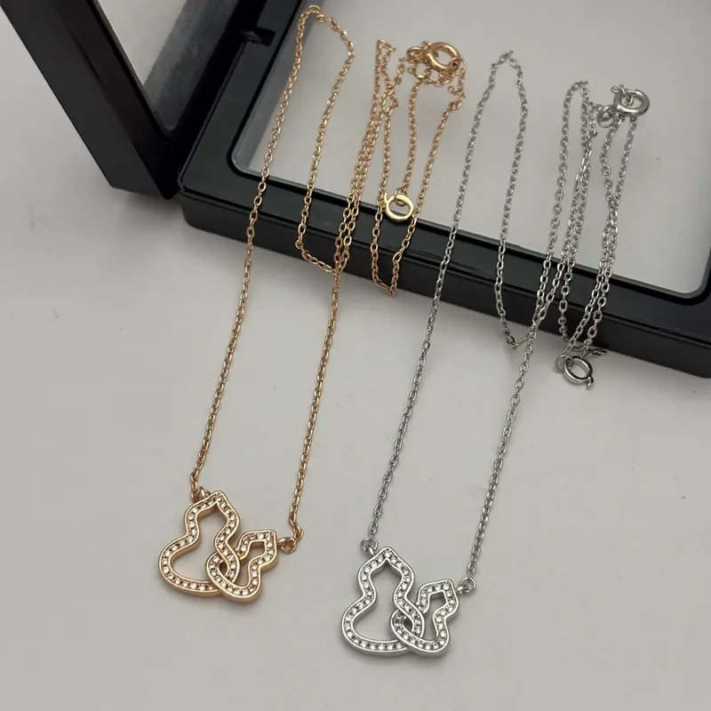 Zircon Double Gourd Pendant Necklace Rose Gold