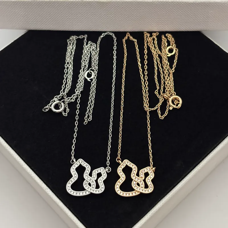 Zircon Double Gourd Pendant Necklace Rose Gold