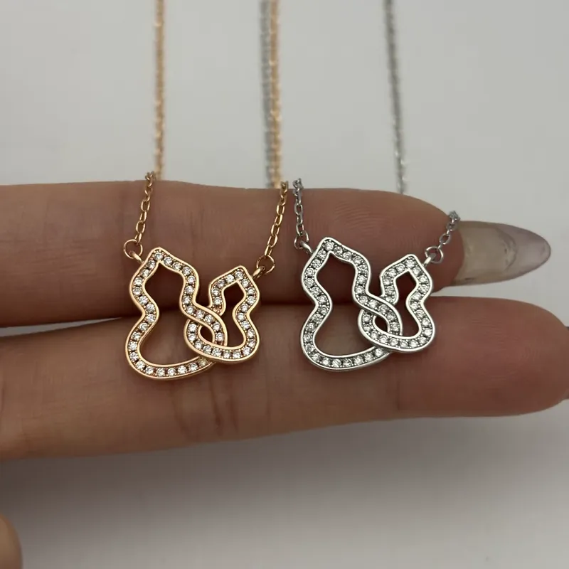 Zircon Double Gourd Pendant Necklace Rose Gold