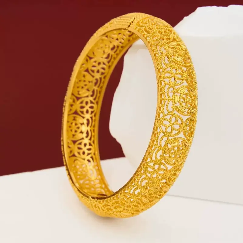 24K Gold Plated Hollow Flower Bangle