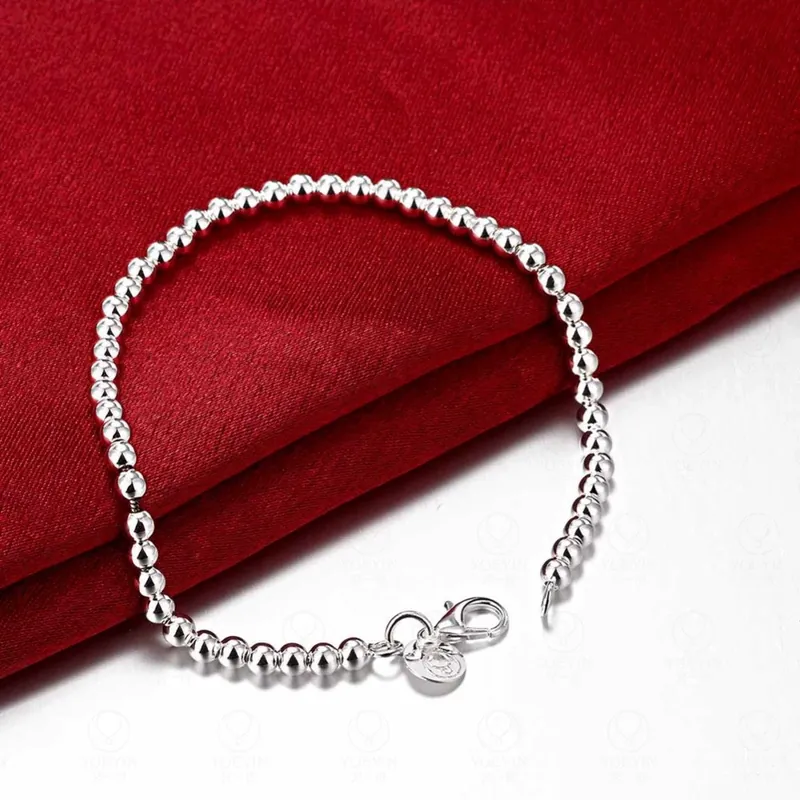 Silver Plated 4mm Beaded Bracelet