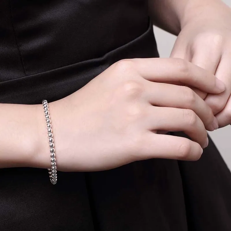 Silver Plated 4mm Beaded Bracelet