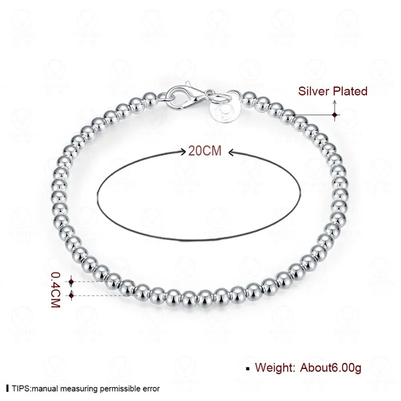 Silver Plated 4mm Beaded Bracelet