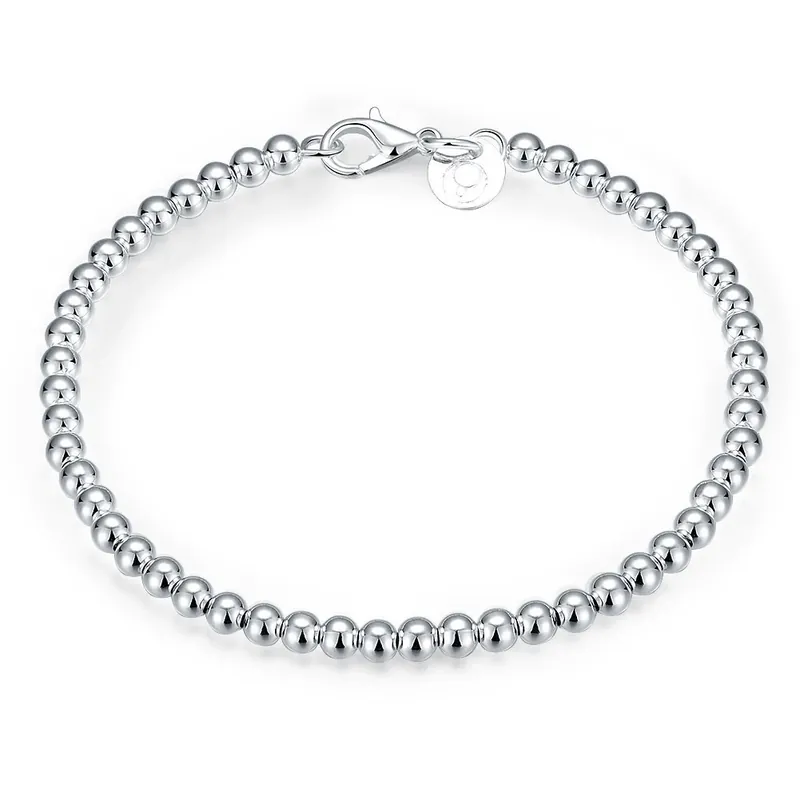 Silver Plated 4mm Beaded Bracelet