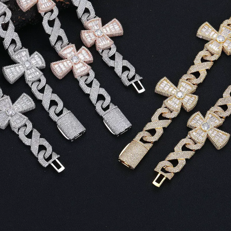 Titanium Steel Zircon Cross Cuban Chain