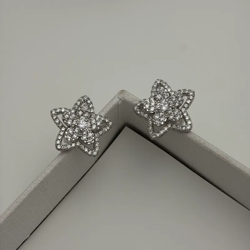 Zircon Flower Stud Earrings Sparkling