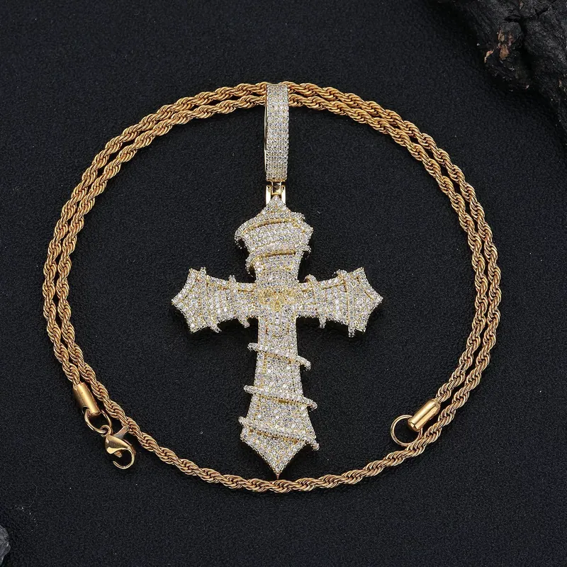 Copper Zircon Skull Cross Necklace