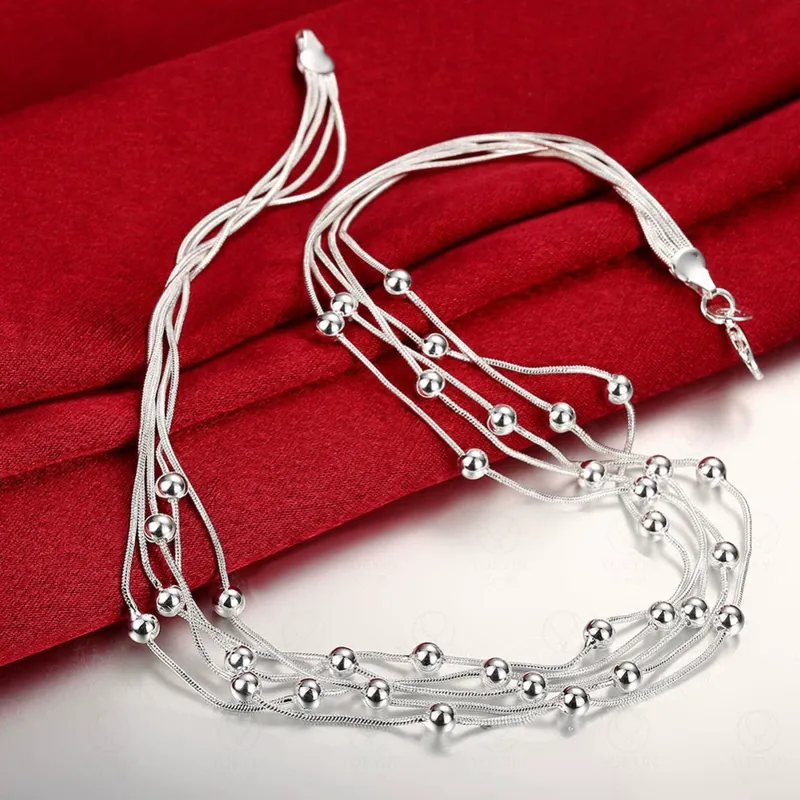 Silver Plated Five-Strand Beaded Necklace