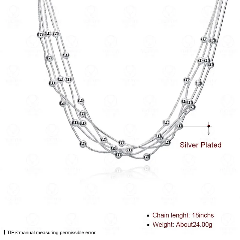 Silver Plated Five-Strand Beaded Necklace