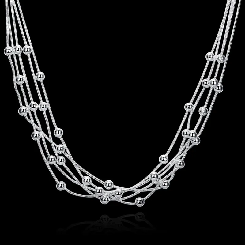 Silver Plated Five-Strand Beaded Necklace