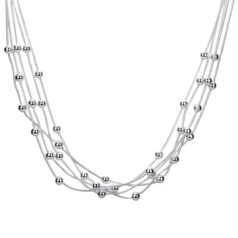 Silver Plated Five-Strand Beaded Necklace