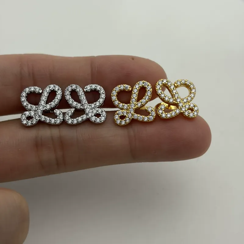 Zircon L Letter Hollow Stud Earrings
