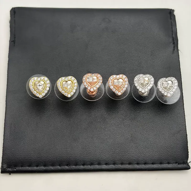 Zircon Heart Round Stud Earrings