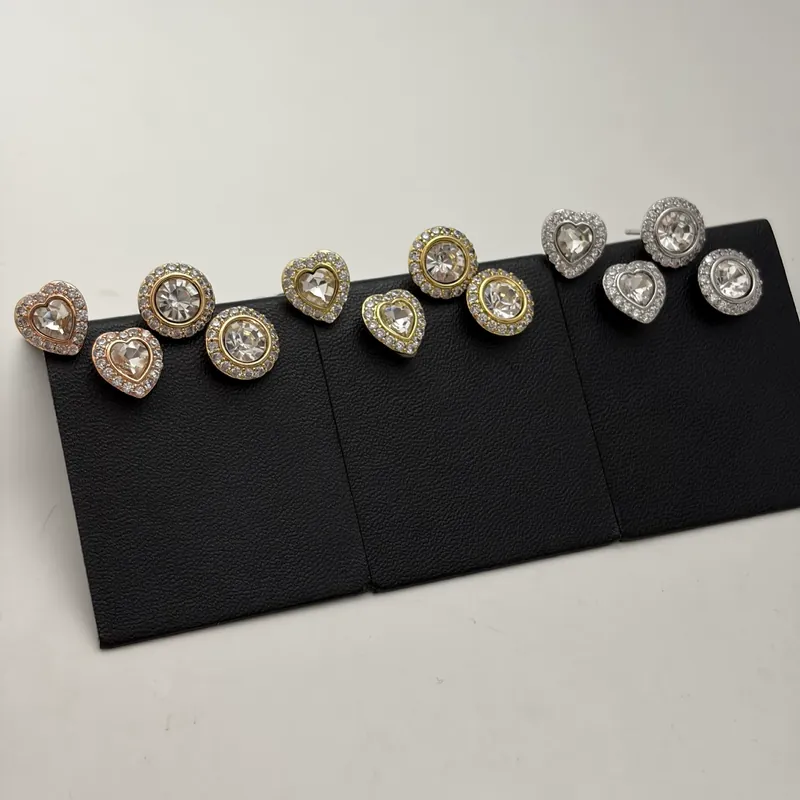 Zircon Heart Round Stud Earrings