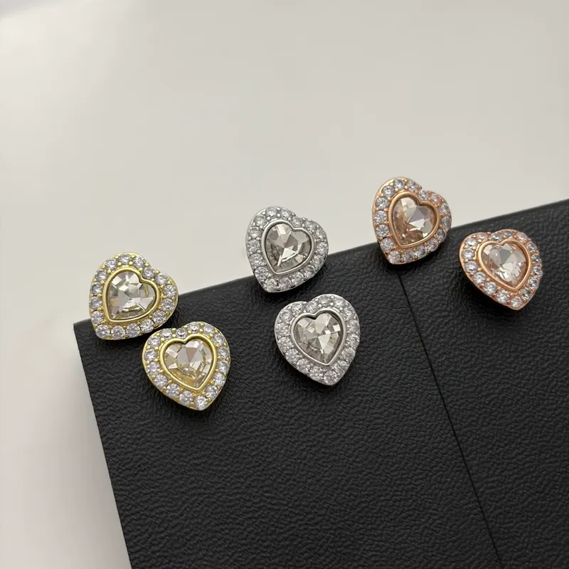 Zircon Heart Round Stud Earrings