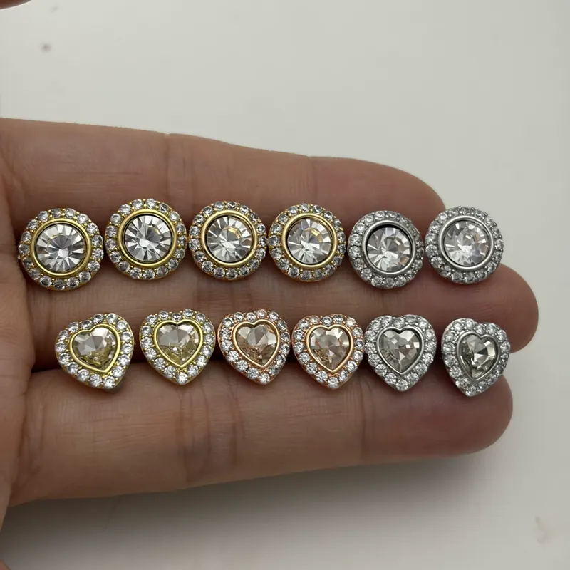 Zircon Heart Round Stud Earrings