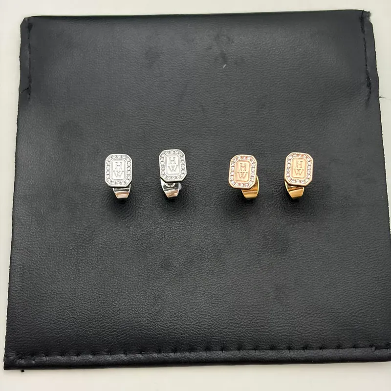 Zircon HW Letter Square Stud Earrings