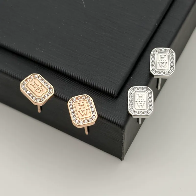 Zircon HW Letter Square Stud Earrings