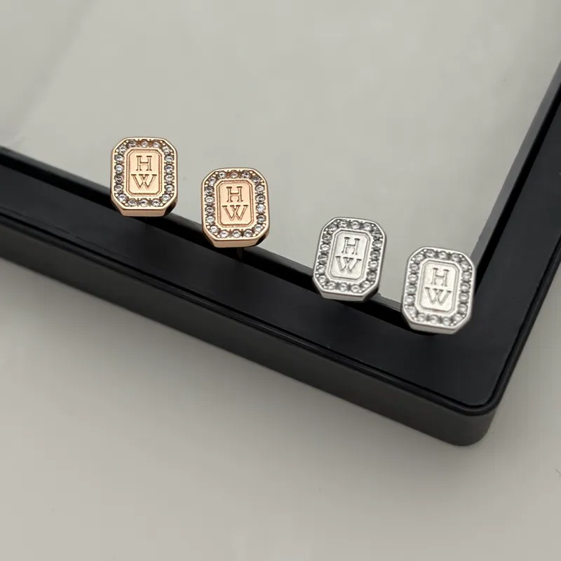 Zircon HW Letter Square Stud Earrings