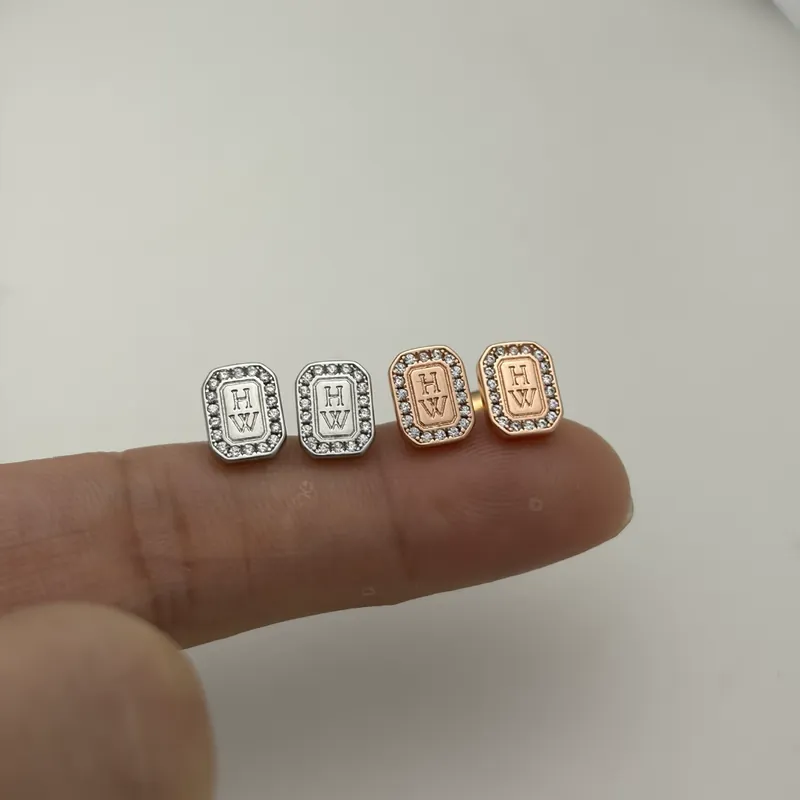 Zircon HW Letter Square Stud Earrings