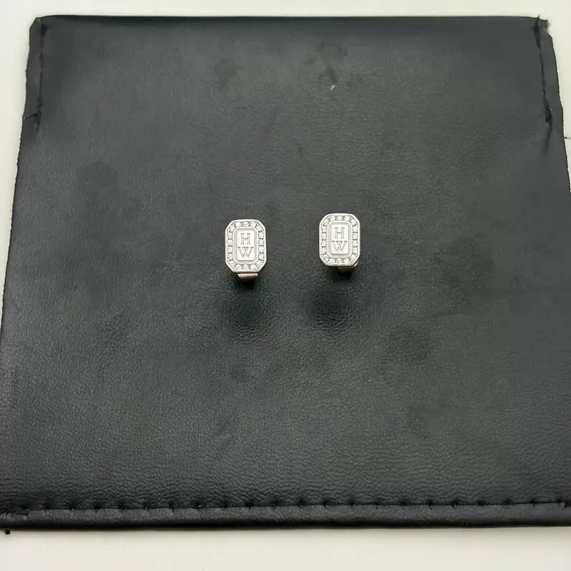 Zircon HW Letter Square Stud Earrings