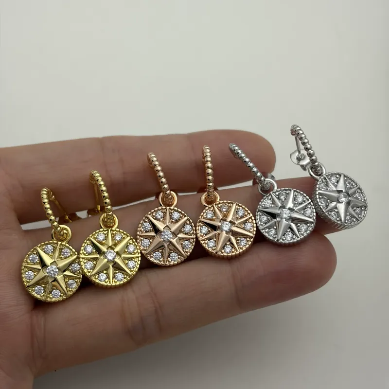 Zircon Compass Star Stud Earrings
