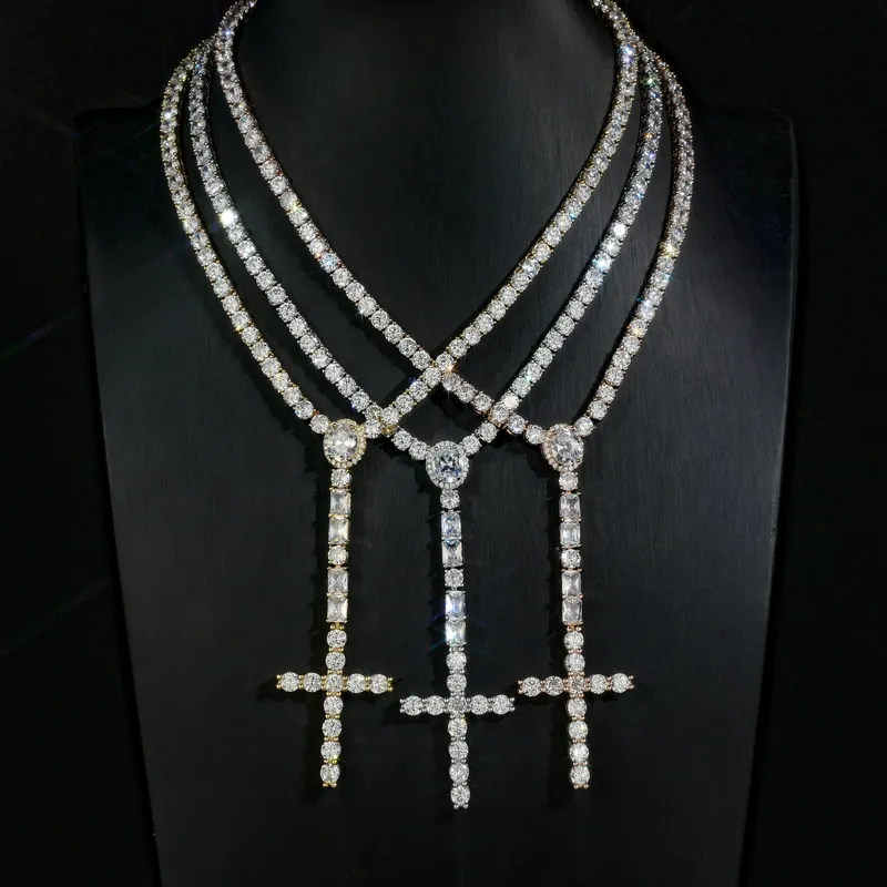 Titanium Steel Zircon Hip-Hop Cross Pendant Necklace