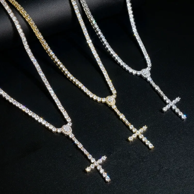 Titanium Steel Zircon Hip-Hop Cross Pendant Necklace