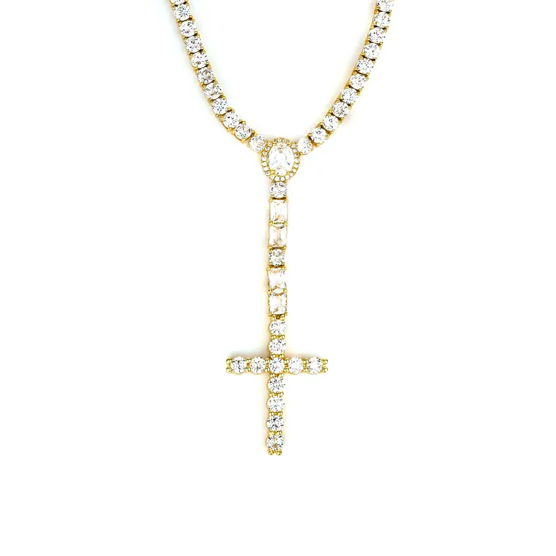 Titanium Steel Zircon Hip-Hop Cross Pendant Necklace