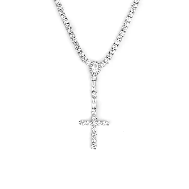 Titanium Steel Zircon Hip-Hop Cross Pendant Necklace