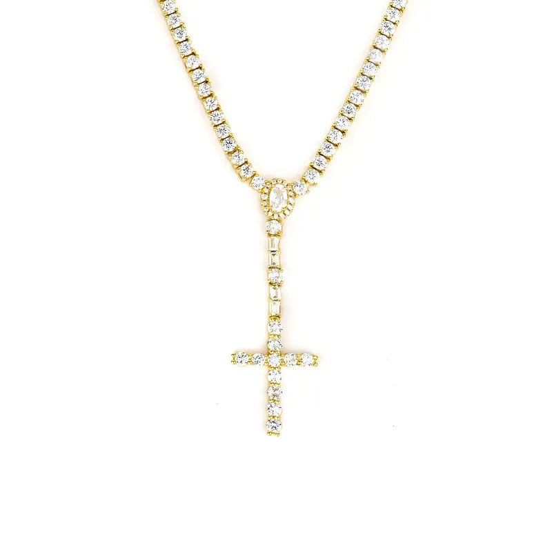 Titanium Steel Zircon Hip-Hop Cross Pendant Necklace
