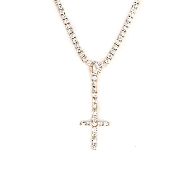 Titanium Steel Zircon Hip-Hop Cross Pendant Necklace