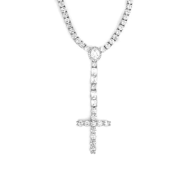 Titanium Steel Zircon Hip-Hop Cross Pendant Necklace