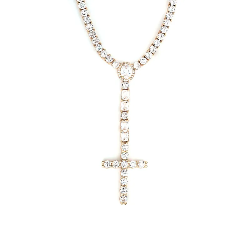 Titanium Steel Zircon Hip-Hop Cross Pendant Necklace