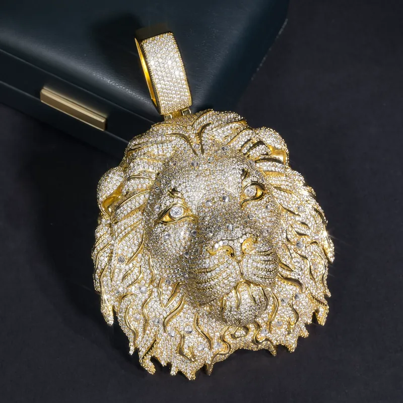 Copper Zircon Lion Head Pendant Necklace