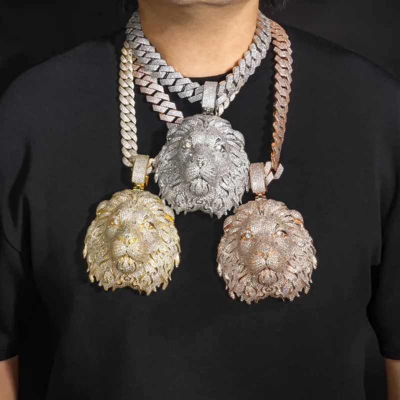 Copper Zircon Lion Head Pendant Necklace