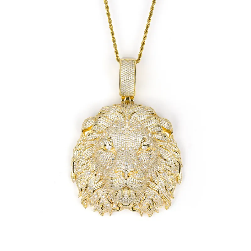 Copper Zircon Lion Head Pendant Necklace