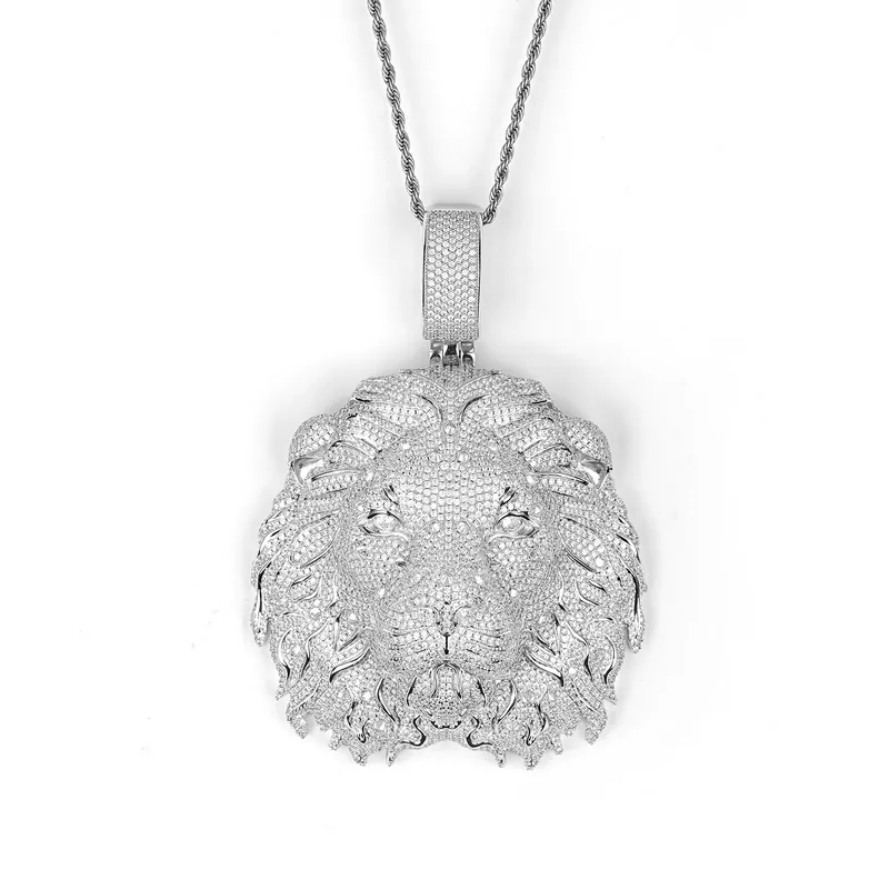 Copper Zircon Lion Head Pendant Necklace