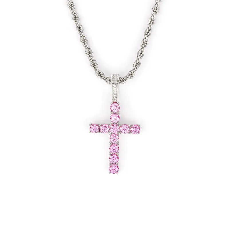 Collier pendentif croix en cuivre et moissanite