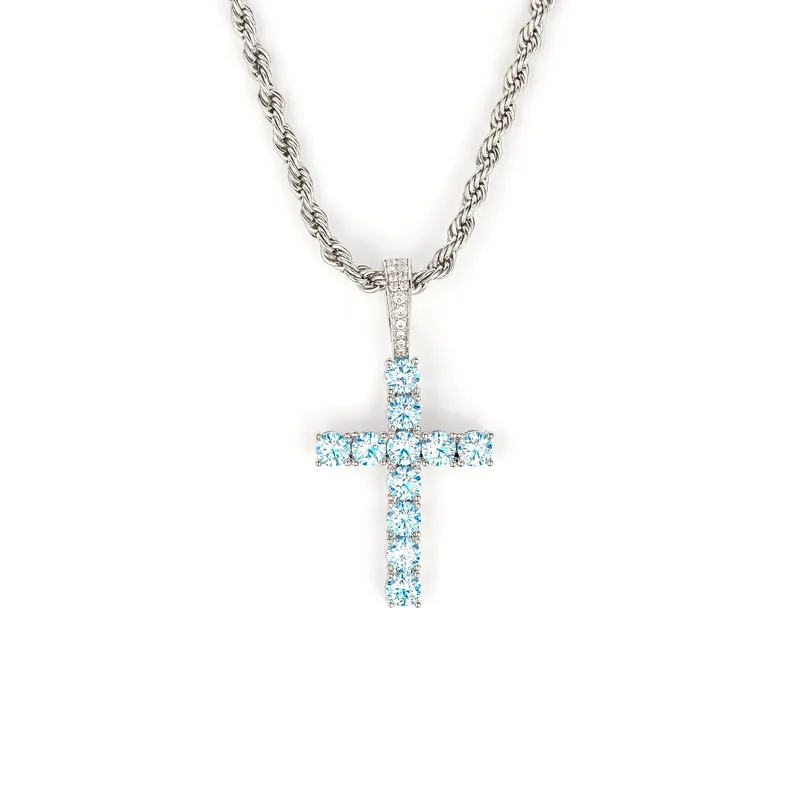 Collier pendentif croix en cuivre et moissanite