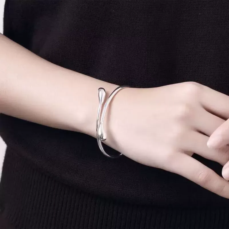 Stainless Steel Teardrop Open Bangle