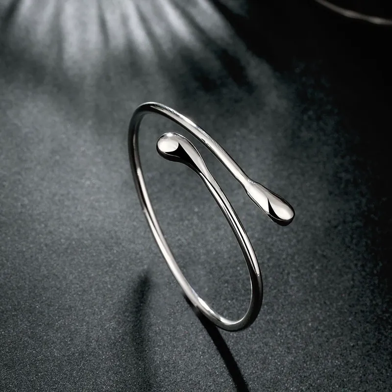 Stainless Steel Teardrop Open Bangle