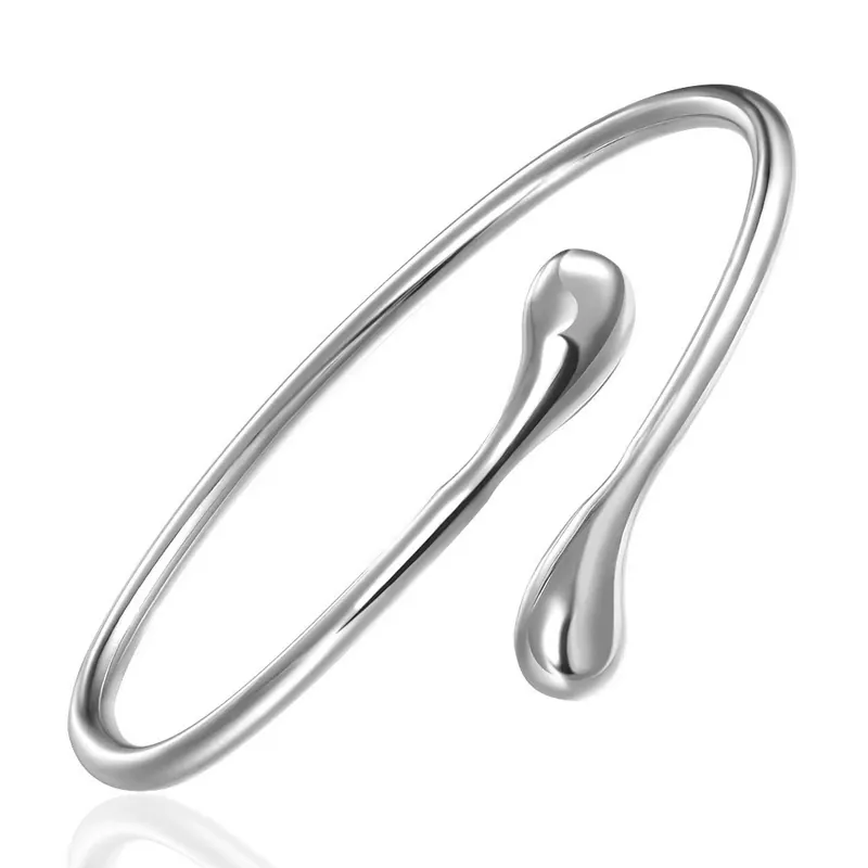 Stainless Steel Teardrop Open Bangle