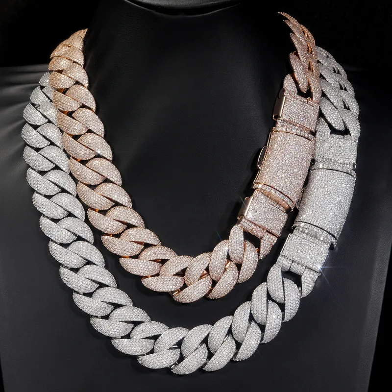 Collar de Titanio Acero con Zirconia y Cadena Cubana de Burbujas